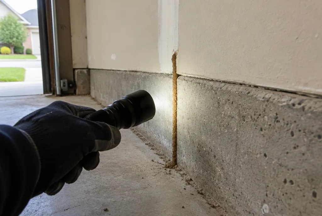 Subterranean termite mud tube on a garage slab in Southlake, Texas